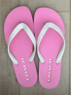 Coach Pink Flip Flop Sandals with White Straps